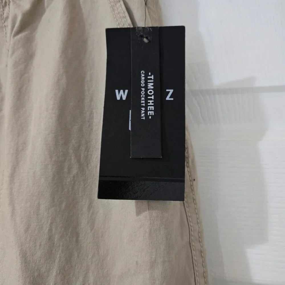 WXYZ Los Angeles Men's‎ Timothee Cargo Pants Tan Elastic Button Waist Small NWT